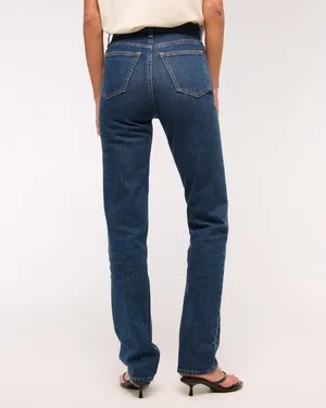 Abercrombie Curve Love Ultra High-Rise 90s Straight Jeans Dark Wash thumbnail 7