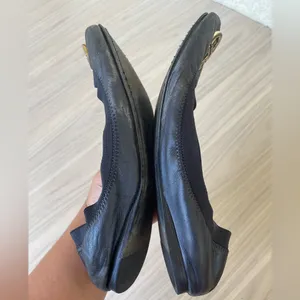 Tory Burch Black Leather Flats with Gold Logo thumbnail 4