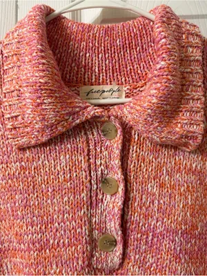 Free People On The Roll Knit Polo Boho Chic Sweater/Top Medium thumbnail 7