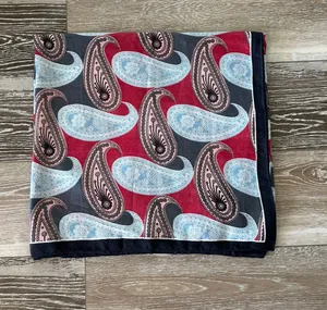 NWT Beautiful Paisley Print Long Scarf Wrap Sarong Blues Burgundy Print thumbnail 1