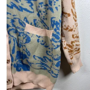 Polagram Cardigan Women Large Multicolor Floral Colorblock Jacquard Knit Sweater thumbnail 4