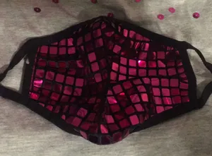 Hot Pink Sequin Grid Pattern Breathable Mask thumbnail 1
