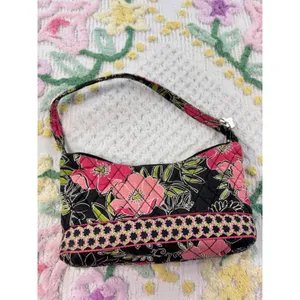 Croft & Barrow Quilted Floral Shoulder‎ Bag Black Pink Green RN73277 Small Purse thumbnail 3