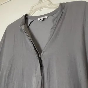 Anthropologie Maison d'amelie gray button front long sleeve blouse top large thumbnail 2