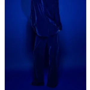 Zara Blue Velvet Velour High Waist Wide Flared Leg Crop Ankle Trousers Pants S thumbnail 10