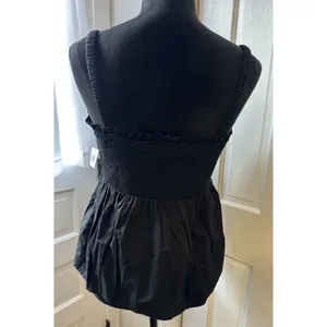 Old Navy Smocked Babydoll Tank Top Large Black/Brown Cotton Boho Festival NEW thumbnail 2