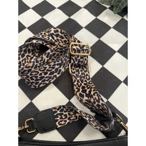 Chic Black Crossbody Bag with Leopard Print Guitar Strap Gold Hardware purse thumbnail 2