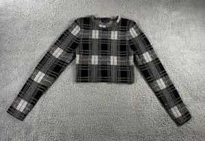 Love Tree Sweater Women Large‎ Cropped Tartan Plaid Long Sleeve y2k Academia thumbnail 1