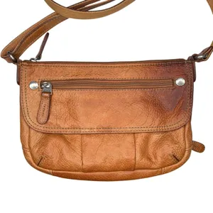 Vintage Fossil Brown Camel Tan Pebbled Leather Bag Crossbody Purse‎ Organizer thumbnail 6