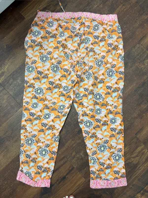 Sundance Orange Floral Drawstring Kids Pants with Pink Trim thumbnail 3