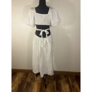 astr the label dress white linen blend‎ L square neck thumbnail 4