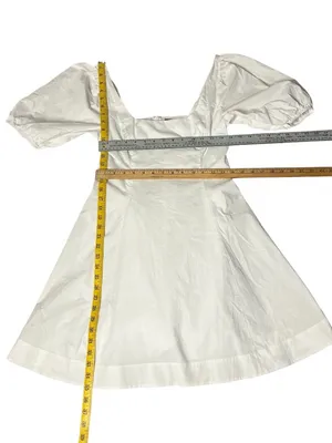 STAUD Laelia Mini Dress White Cotton Lined Puff Sleeves Size 8 thumbnail 9
