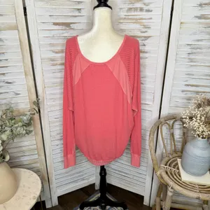 FREE PEOPLE Women's Large Santa Clara Oversized V Neck Thermal Sweater Top Pink thumbnail 11
