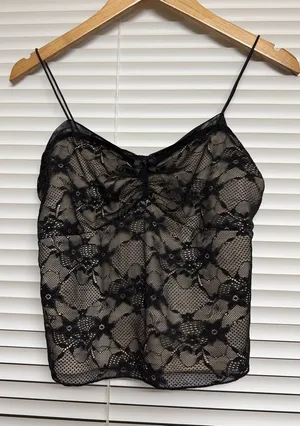 Wild Fable Cropped Tank Top Whimsigoth Lace‎ Black Sheer Y2K Indie Sleaze thumbnail 1