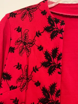 Vintage Red Cardigan with Black Floral Detail - Size Small thumbnail 3
