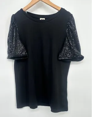 Anne Klein Womens Black Sequin Short Sleeve Blouse Top Size Medium‎ Party Formal thumbnail 1
