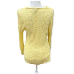 LRL Ralph Lauren citrus yellow linen sweater cable knit v-neck size Medium M thumbnail 5