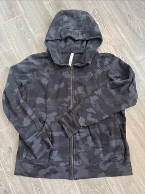 lululemon athletica Womens Dark Gray Black Camo Full-Zip Hoodie size 20 EUC thumbnail 1