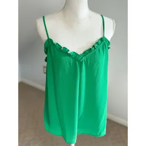 1. STATE Green Cami Top Ruffle Trim Sleeveless Casual Tank Top‎ Size L thumbnail 2