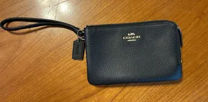 Coach Black Pebbled Leather Double Zip Wristlet Wallet F87590 thumbnail 1