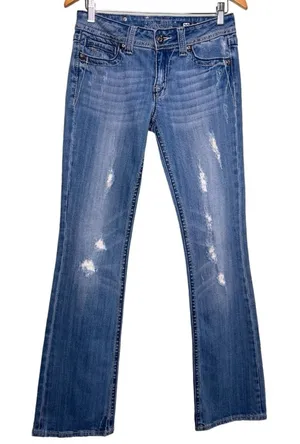 Miss Me Womens Bootcut Low Rise Distressed Jeans 29 Fleur De Lis Jean Y2K thumbnail 1