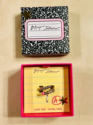 BETSEY JOHNSON Gold Plated Pave Crystal Pencil Wrap Band Ring Gift Box Size 7.5 thumbnail 7