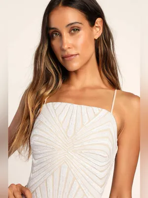 Lulus Lost In Your Eyes White Sequin Bodycon Mini Dress Size Small Sleeveless thumbnail 3