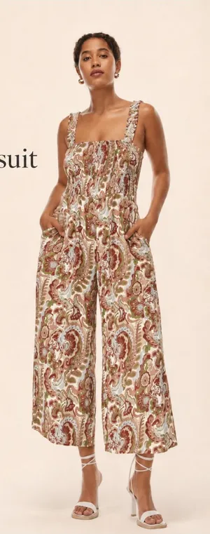Aritzia Wilfred Chianti Jumpsuit Smocked Wide Leg Multicolor Paisley Print Crepe thumbnail 1