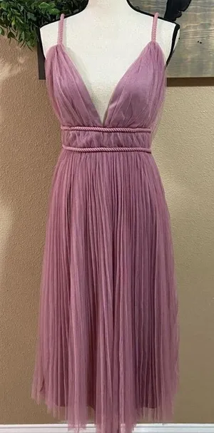 NWOT Lulus Sweet Goddess Mauve Mesh Pleated Sleeveless Midi Dress thumbnail 1