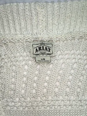 ARIAT Cream Crochet Knit Duster Vest Long Open Front Sleeveless Cardigan L Boho thumbnail 5