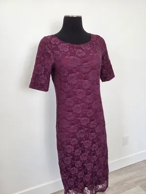 Sign Here Purple Floral Lace Midi Dress Formal Church Office Workwear Small thumbnail 2