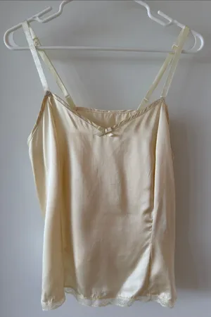Vintage CHE 100% Pure Silk Lace Trim Camisole Top - Cream Ivory thumbnail 1