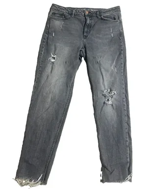 Calvin Klein Jeans High Rise Mom Jeans Womens 32 Gray Distressed Tapered Denim thumbnail 1