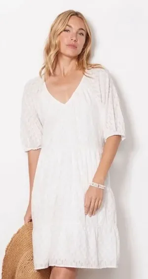 366. Roan + Ryan mini white raglan puff sleeves dress tiered with pockets XS thumbnail 1