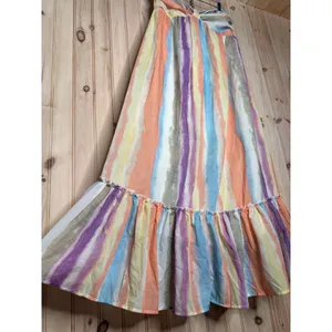 NWT Lulus Kelia Peach Multi Striped Midi Dress Coastal Resort Vacay Ruffled Sz L thumbnail 4