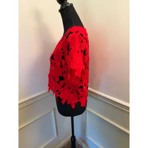 Atmosphere Tomato Red Floral Crochet Lace Crop Top Guipure Cutout Short Sleeve thumbnail 5