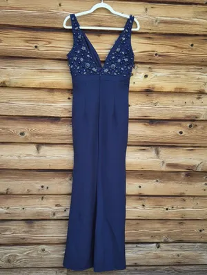 NWOT Mac Duggal 2278 Navy Sleeveless Embellished Crepe Gown With Bow Size 4 thumbnail 11