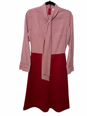 Vintage 70s Gingham Prairie Dress Country Miss Red Cottagecore Picnic Bow Midi M thumbnail 8