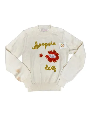 Lingua Franca Whoopsie Daisy Knit Pullover Crewneck Sweater Beige Small READ thumbnail 2