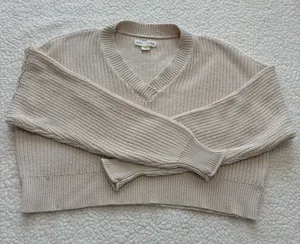 Aeropostale Cropped Ribbed Knit V-Neck Pullover Sweater Coastal Grandmother Fall thumbnail 1
