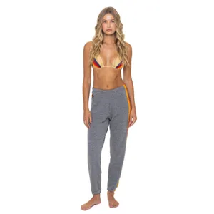 Aviator Nation 5 Stripe Sweatpants Womens XS Heather Grey Rainbow Made USA thumbnail 2