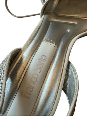 Franco Sarto women’s L-Daffy ankle strap heeled sandals metallic silver w stones thumbnail 7