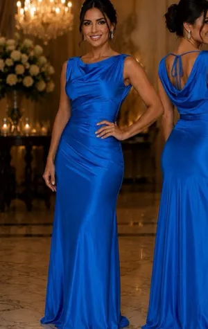 Women's OYS Blue Cowl Neck Sleeveless Maxi Dress S thumbnail 1