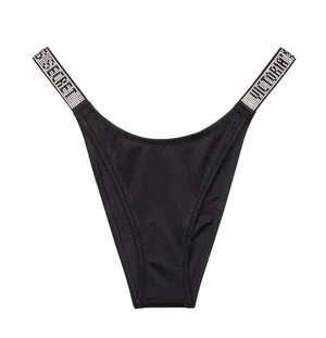 Victoria's Secret NWT SWIM Shine Strap Brazilian Bikini Bottom in black thumbnail 1