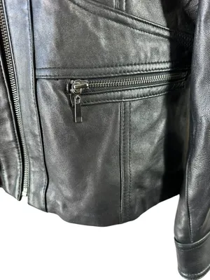 Kenneth Cole Reaction Black Leather Moto Jacket Women’s L Y2K Biker Zip thumbnail 5