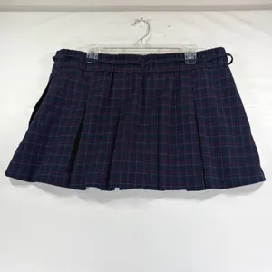 Hollister Plaid Pleated Skort Navy Red Grid Mini Skirt XL School Girl Academia thumbnail 4