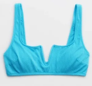 Aerie Shine Pique V Wire Scoop Bikini Top Big Sur Blue NWT thumbnail 3