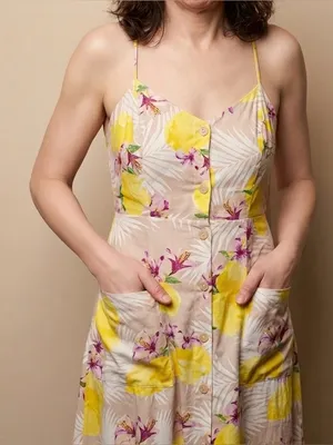 NWOT Lemon Floral Midi Linen Blend Dress thumbnail 4