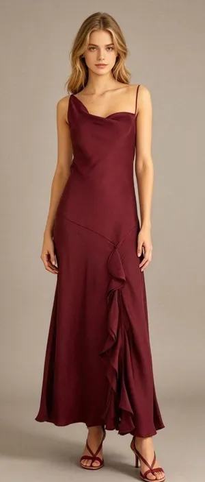 NWOT Farm Rio Ruffled Sleeveless V-Neck Maxi Dress Burgundy Size M thumbnail 1