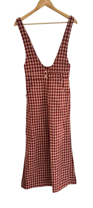 Storia Red Houndstooth Tweed Wide Leg Jumpsuit Overalls Small NWT thumbnail 1